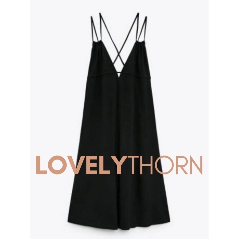 ZARA // black strappy plunge open back goddess midi dress - Picture 6 of 16